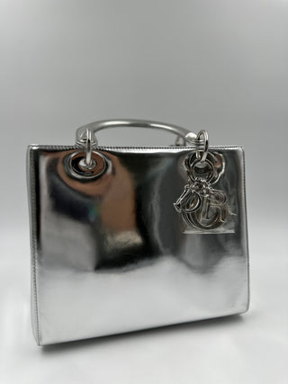 Metallic Silver Lady Dior Handbag