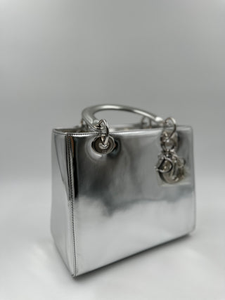 Metallic Silver Lady Dior Handbag