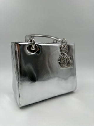 Metallic Silver Lady Dior Handbag
