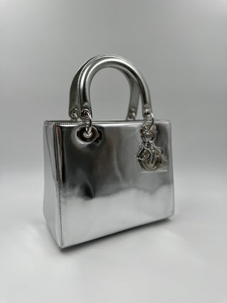 Metallic Silver Lady Dior Handbag