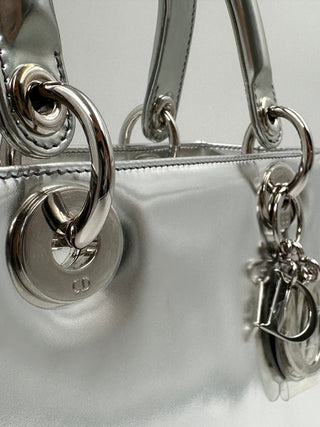 Metallic Silver Lady Dior Handbag