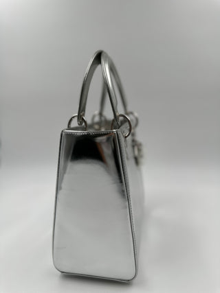Metallic Silver Lady Dior Handbag
