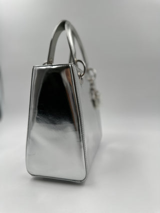 Metallic Silver Lady Dior Handbag
