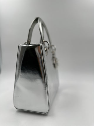 Metallic Silver Lady Dior Handbag