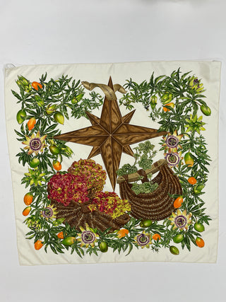 White Carre 90 Passiflores Silk Scarf