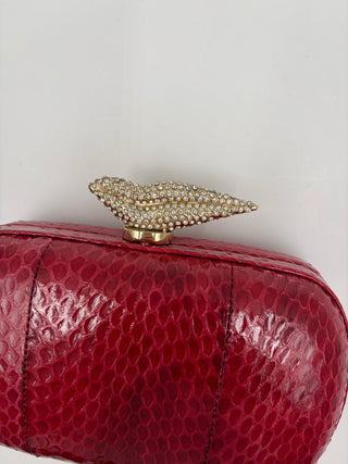 Red Flirty Pave Minaudiere Snake Clutch
