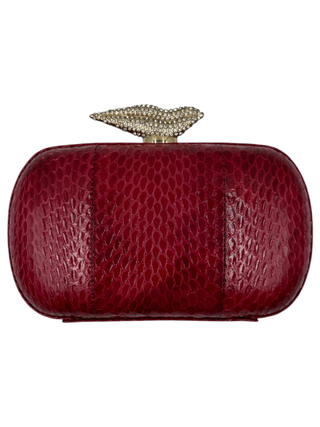 Red Flirty Pave Minaudiere Snake Clutch