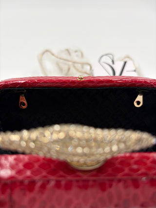 Red Flirty Pave Minaudiere Snake Clutch