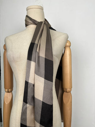 Checked Long Silk Scarf