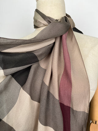 Checked Long Silk Scarf