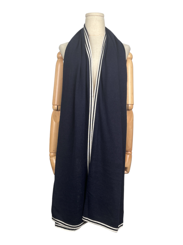 Navy Blue Overall Logo Printed Silk Scarf