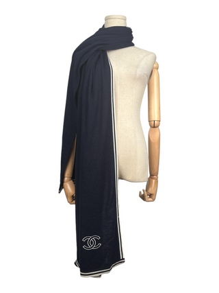 Navy Blue Overall Logo Printed Silk Scarf