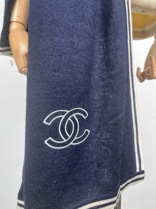 Navy Blue Overall Logo Printed Silk Scarf