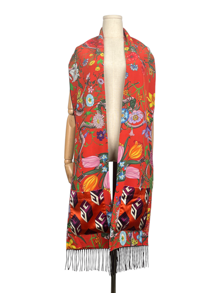 Black Cashmere And Colorful Overall Print 2-Way Silk Scarf