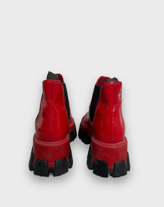 Prada Monolith Patent Leather Ankle Boots, view 2