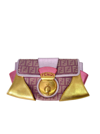 Metallic Purple and Gold Clutch with Gold Lock