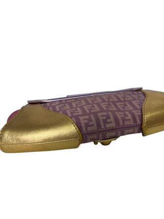 Metallic Purple and Gold Clutch with Gold Lock