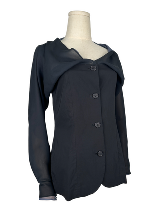 Black And Blue Drop Shoulder Buttoned Up Top