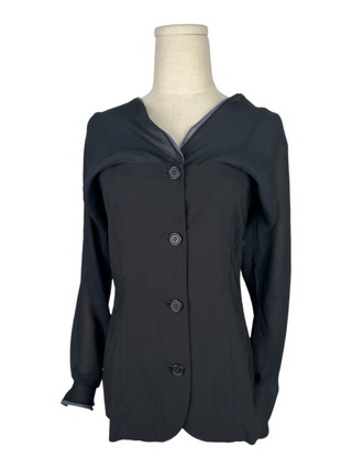 Black And Blue Drop Shoulder Buttoned Up Top