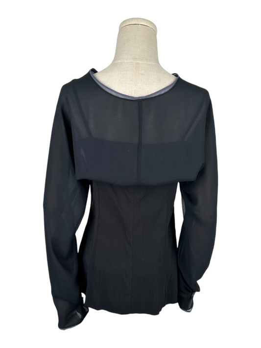 Black And Blue Drop Shoulder Buttoned Up Top