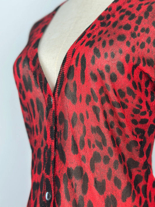 Red Leopard Print Cardigan