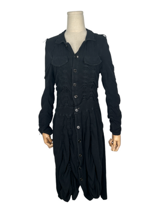 Black Button-Up Dress With Closed Stitchings
