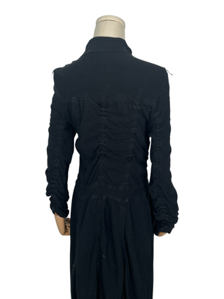 Black Button-Up Dress With Closed Stitchings