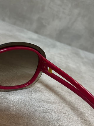 Burgundy Acetate Glasses With Gold Logo Details And Shaded Lens