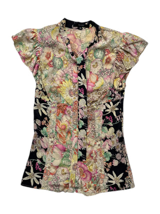 Overall Floral Print Sleeveless Top With Tie