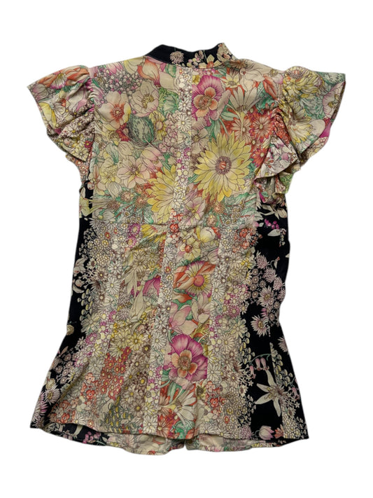 Overall Floral Print Sleeveless Top With Tie