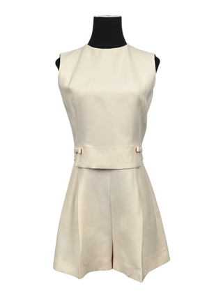 Cream Buckle Jumpsuit With Open Back