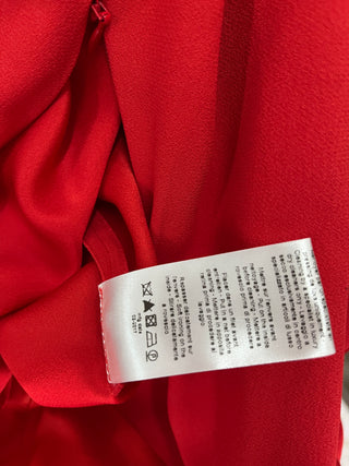 Red Sheer And Open Long Sleeves Draped Long Dress