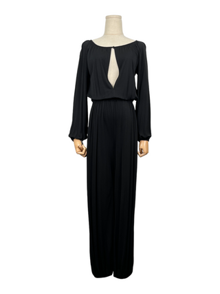 Black Jumpsuit With Open V And Elastic Waistline