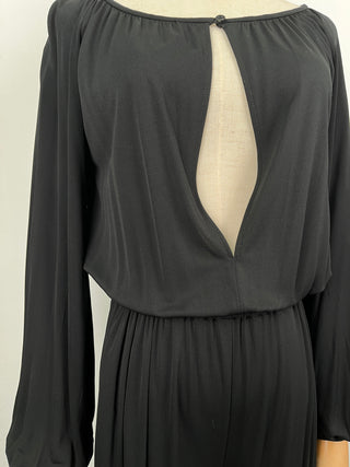 Black Jumpsuit With Open V And Elastic Waistline