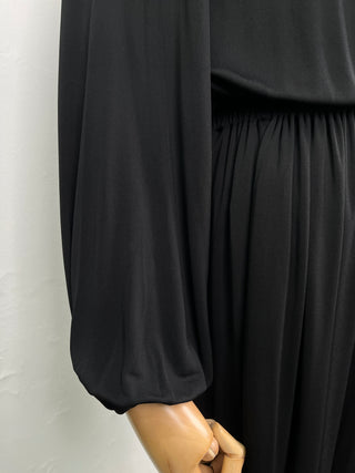 Black Jumpsuit With Open V And Elastic Waistline