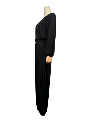 Black Jumpsuit With Open V And Elastic Waistline