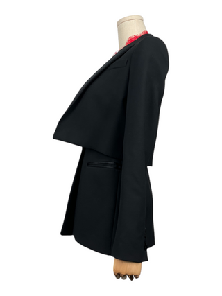 Black Tuxedo-Tailoring Box Jacket With Red Lace Low-V Inserts