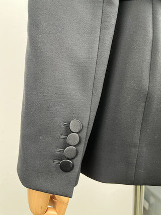 Black Tuxedo-Tailoring Box Jacket With Red Lace Low-V Inserts