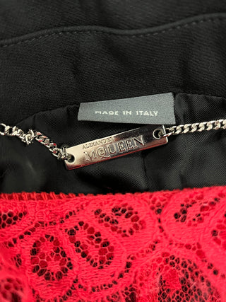 Black Tuxedo-Tailoring Box Jacket With Red Lace Low-V Inserts