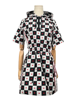 Dioramour Black And Red Checkered Heart Printed Hooded Short Dress