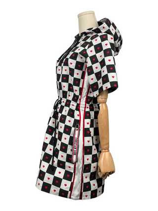 Dioramour Black And Red Checkered Heart Printed Hooded Short Dress