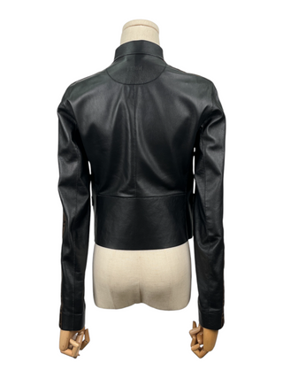Black Leather Jacket Accented By Logo Stripes