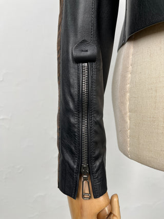 Black Leather Jacket Accented By Logo Stripes