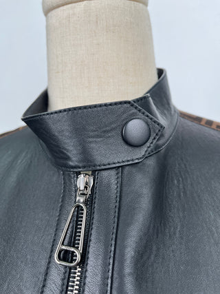 Black Leather Jacket Accented By Logo Stripes