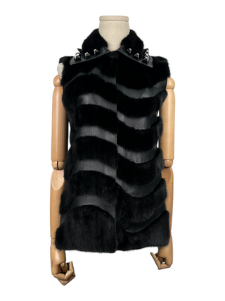 Black Leather Vest With Fur Trims
