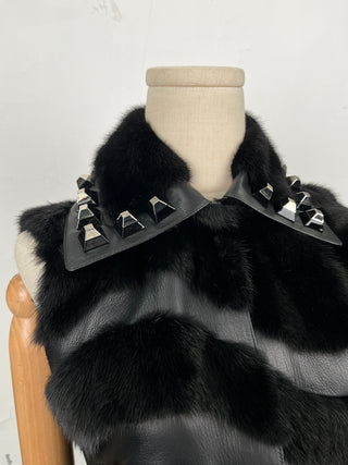 Black Leather Vest With Fur Trims