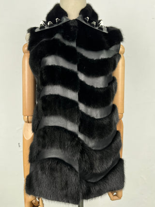 Black Leather Vest With Fur Trims