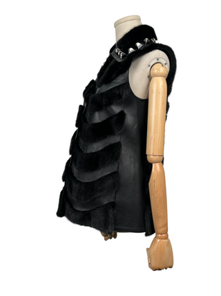 Black Leather Vest With Fur Trims