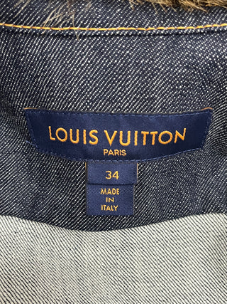 Blue Denim Jacket With Silver Studs Detail And Detachable Fur Collar