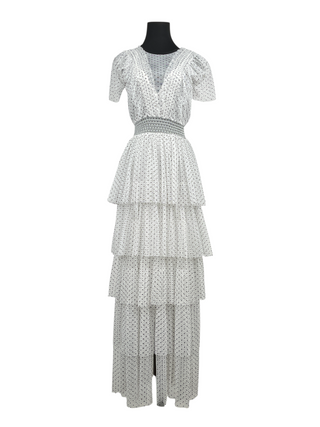 White And Black Polka Dots Mesh Long Ruffled Dress